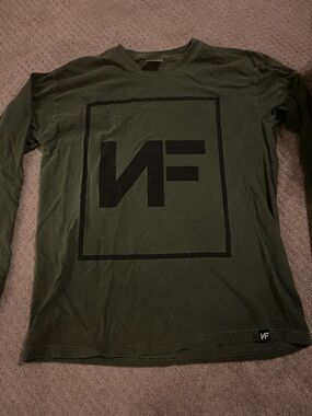 NF Real shirt.   Olive Green Long Sleeve Shirt with Black Graphic